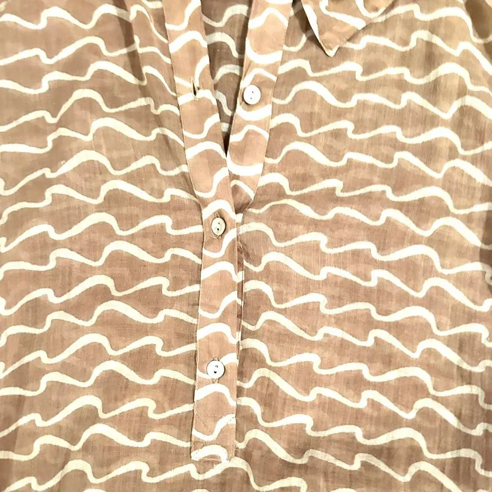 Rock Flower Paper Collared Dress 100% Cotton Womens Large Tan ECO Beach Tunic